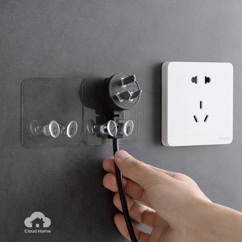 Không cần đục lỗ, dây nguồn không dấu vết, móc cắm, trong suốt, giá đựng đồ hoàn thiện.