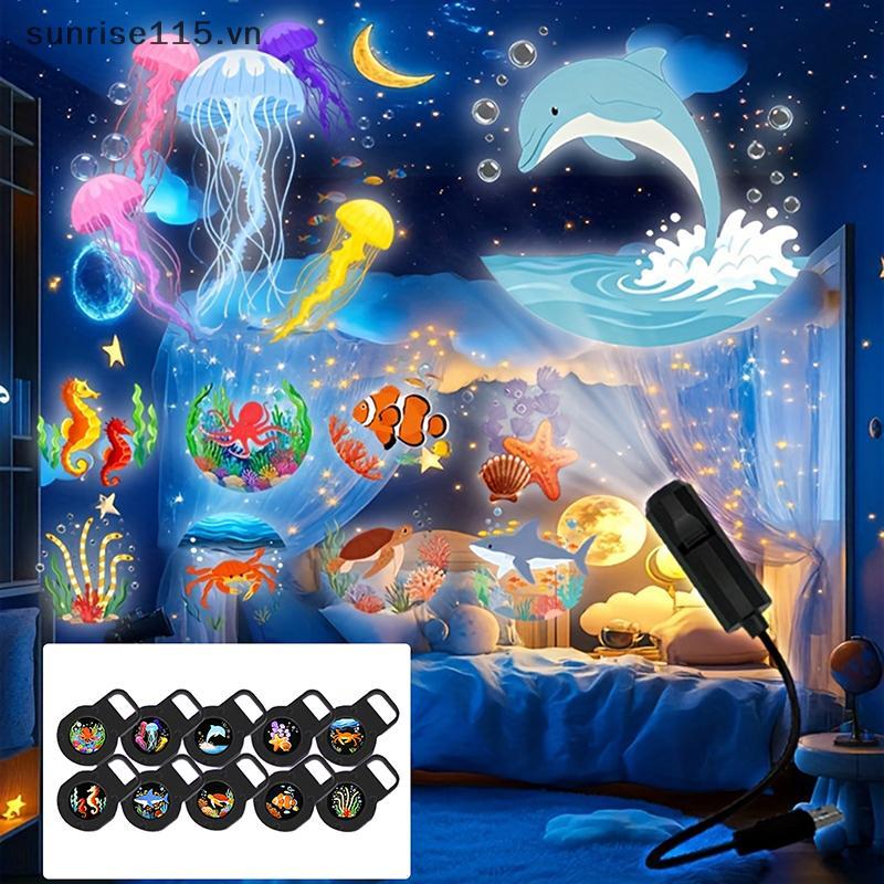 Đèn chiếu LED USB SRVN Máy chiếu cuộc sống đại dương xoay 360 độ Đèn ngủ phòng ngủ sáng tạo dành cho trẻ em Quà tặng.