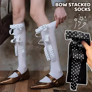 1 / 2 Đôi - Sping Mùa Hè Mỏng Vớ Đen Trắng Chấm Bi Nơ Ruy Băng Tất Dành Cho Nữ Tất Dài Nhật Bản Gothic JK Ngọt Ngào Bé Gái Đầu Gối Tất
