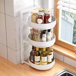 Giá Đựng Gia Vị Xoay 360 Độ 2/3 Tầng, Kệ Lưu Trữ Nhà Bếp Màu Trắng, Kệ Rau Quả Detachable Đa Năng, Tổ Chức Dụng