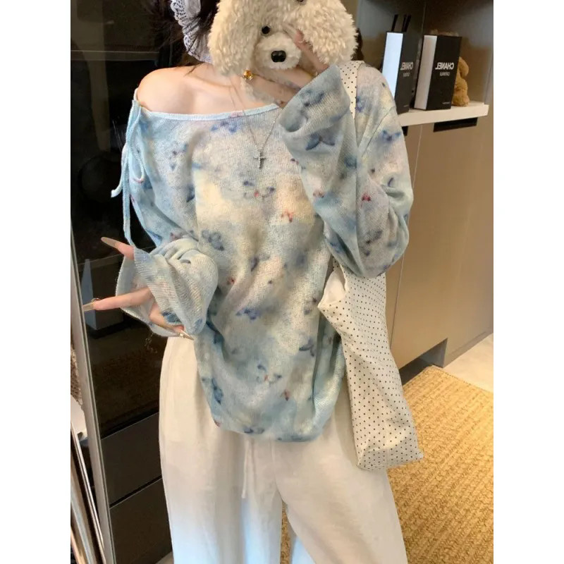 Milyfashion Rend-Up Bướm In Hình Dài Tay Chống Nắng Áo Thun Nữ Mùa Hè Mỏng Niche Sang Trọng Lỏng Lẻo Ôm Hơn