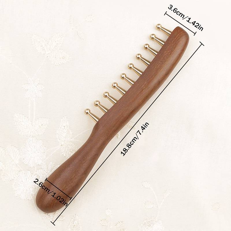 Lược mát xa bằng đồng & gỗ 10 tầng JRP dành cho đầu Kinh tuyến Trị liệu và thư giãn Gỗ đàn hương vàng cạo Guasha Tay cầm dài JRP