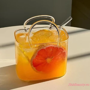 Ví thủy tinh có ống hút cho đồ uống Túi xách sáng tạo dễ thương Hình cốc thủy tinh Cocktail cho nước ép trái cây Hoa trà