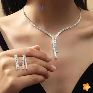 2 Bộ Bông Tai Zircon Nelace Hình Học Đơn Giản Dành Cho Nữ Cưới Cô Dâu Bộ Trang Sức Phụ Kiện Quà Tặng Mới