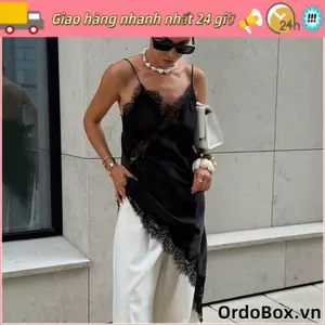 Đầm ren nữ ORDOBOX, Đầm nữ ren Satin gợi cảm, Váy đeo cổ chữ V thanh lịch không tay Trang phục mùa hè