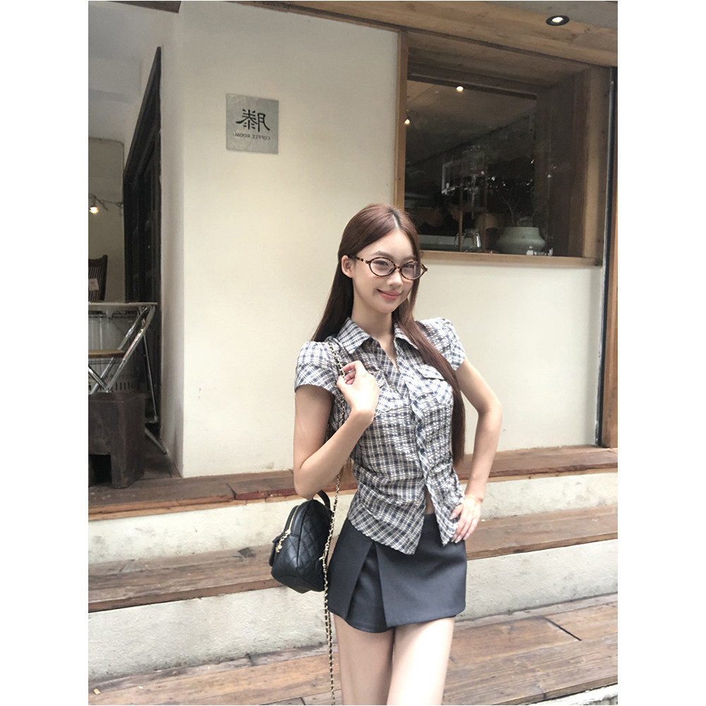 SUXI Áo sơ mi ngắn tay kẻ sọc cổ điển mới mùa hè dành cho nữ 260430