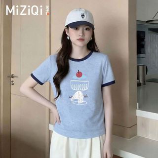 【MIZIQI】Áo thun ngắn tay in tie-dye 100% cotton cho nữ, áo cổ tròn giúp vóc dáng thon gọn cho mùa hè