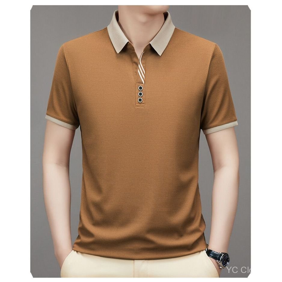 Áo sơ mi polo ngắn tay nam cotton nguyên chất mùa hè mới có cổ thêu nhẹ dành cho nam giới trẻ trung trung niên LVHE cỡ lớn