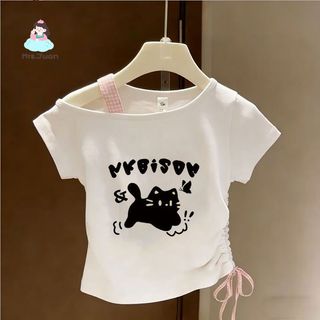 Bộ đồ bé gái – Áo lệch vai + quần jeans, thời trang, dễ thương, phong cách hè