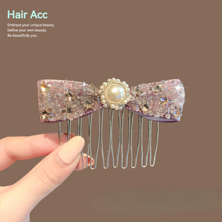 Màu Hồng Kim Cương Giả Nơ Ngọc Trai Chèn Lược Nữ Trán Tóc Nơ Tóc Tính Khí Thanh Lịch Cao Cấp Phụ Kiện Tóc Nữ