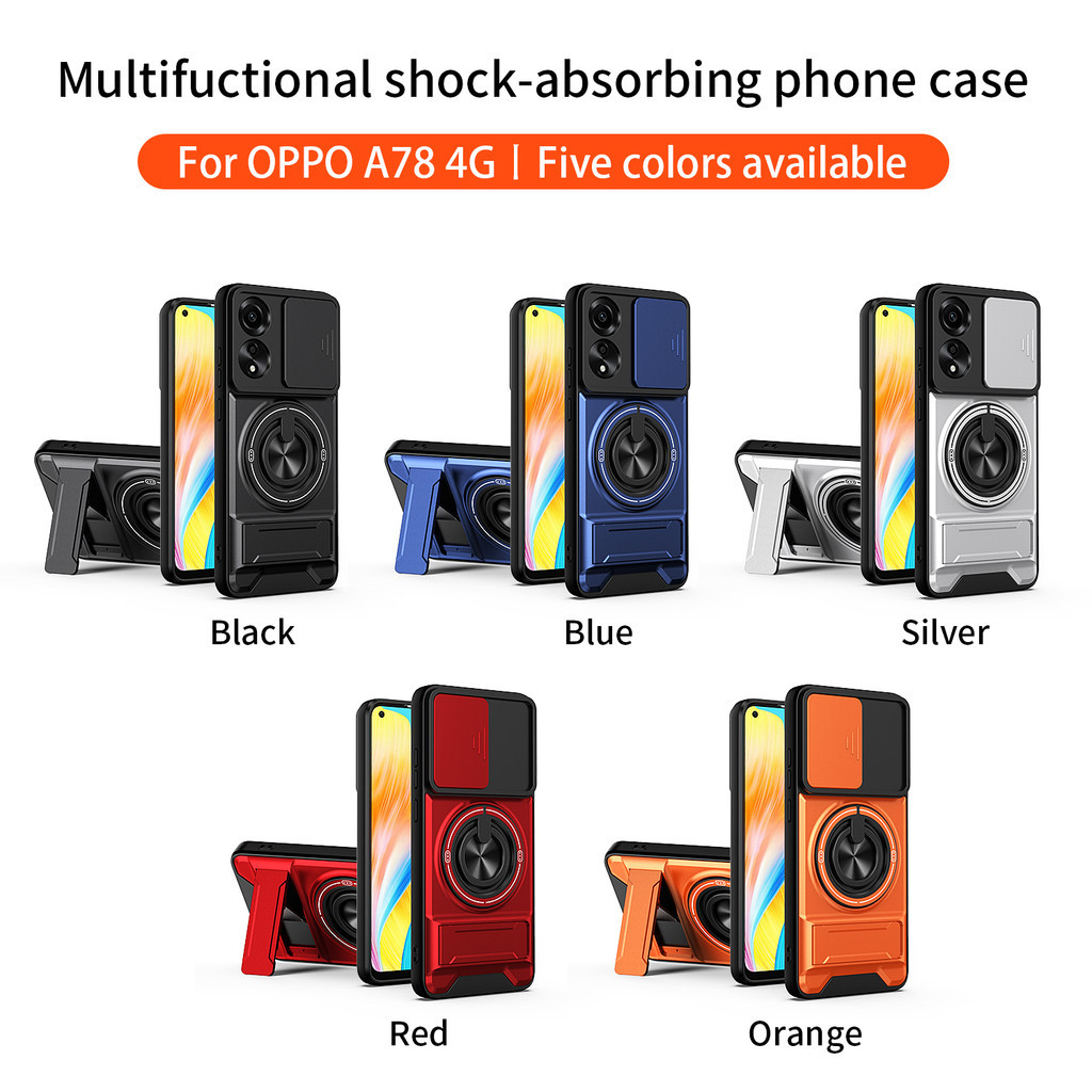 Ốp Điện Thoại Đa Năng Sang Trọng Thích Hợp Cho OPPO A78 4G 5G A80 A77 A59 A3 A60 A58 Dây 360°Giá đỡ vòng có vỏ máy ảnh Vỏ bảo vệ toàn diện chống sốc