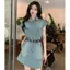 Váy Denim màu xanh nhạt phong cách cổ điển phong cách Hồng Kông
