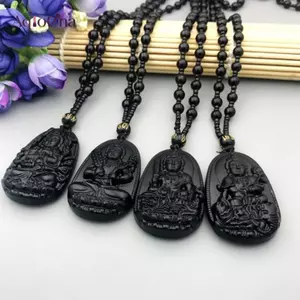 AqToCna Obsidian Đá Phật Hạt Dây Xích Nelace Bắt chước Ngọc Phật Giáo Bồ Tát Bùa Hộ Mệnh Talisman Trang Sức Dành Cho Nữ Bảo Vệ Luy AqToCna