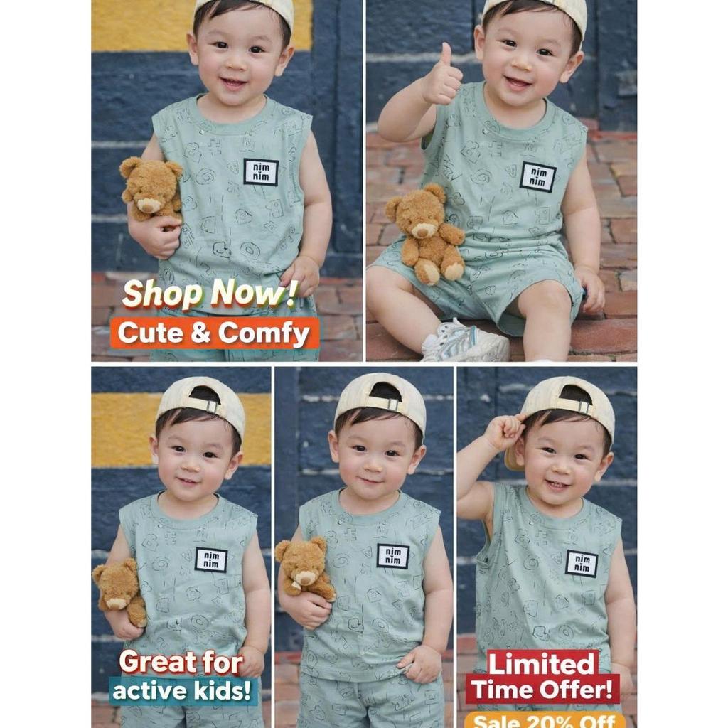 MIM Bộ Quần Áo Cộc Tay Unisex Cho Bé 7-50kg Chất Liệu An Toàn Thoáng Mát Thiết Kế Thời Trang 4 Màu 4 Bộ