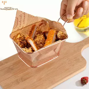 TRTR Giỏ Chiên Inox Đa Năng Mini Khoai Tây Chiên Giỏ Chiên Sáng Tạo Dầu Vuông Tách Biệt Giỏ Chiên VN