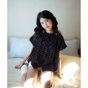 Áo Babydoll Cổ Yếm Cách Điệu Voan Chấm Bi Nhẹ Nhàng Nữ Tính Form Rộng Freesize MyaHouse