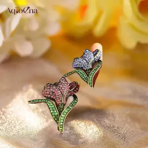 AqToCna Vintage Tulip Kim Cương Giả Thổ Cẩm Cho Nữ Quần Áo Áo Khoác Dự Tiệc Phụ Kiện Quà Tặng AqToCna