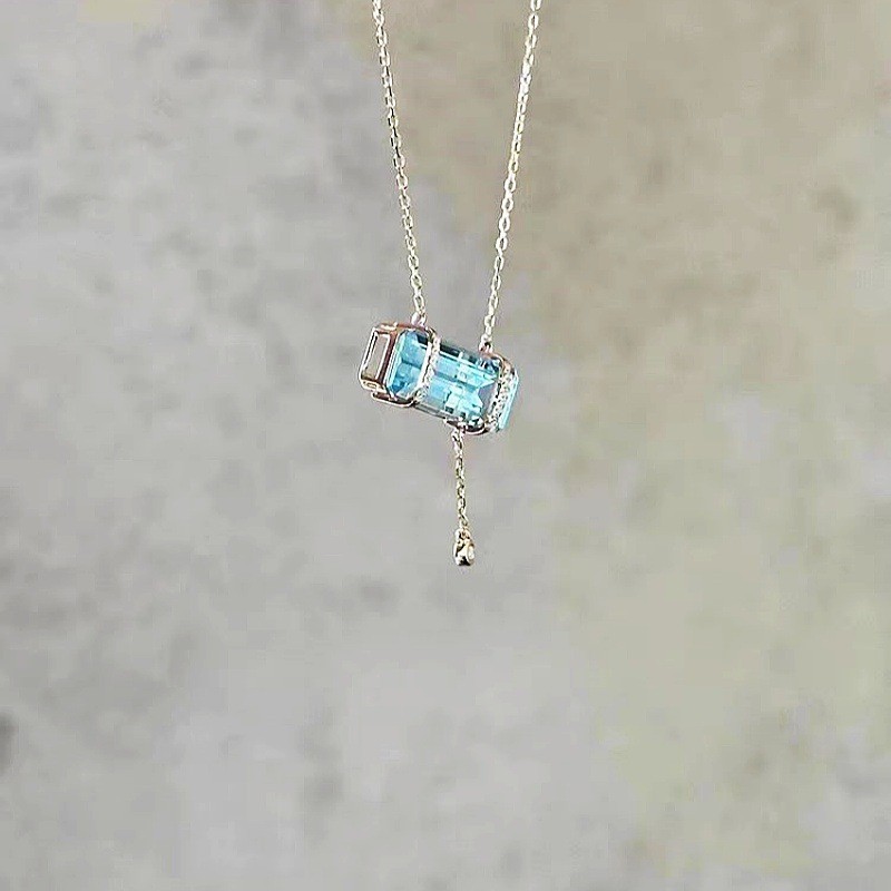 Thời trang khí chất đá đường biển xanh kho báu vòng cổ zircon 925 mặt dây chuyền vòng cổ nữ cá tính và đa năng