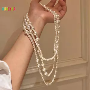 < Honeyba > Ngọc Trai Giả Nhiều Lớp Nữ Nelace Phóng Đại Thời Trang Cao Cấp Câu Lạc Bộ Tiệc Nelace Cho Nữ Trang Sức Đẹp