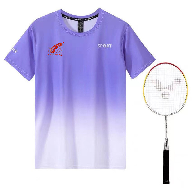 Bộ đồ cầu lông gradient nổi tiếng trên internet Li Ning, vải khô thoáng mát và nhanh chóng, bộ tay ngắn thể thao phong cách cặp đôi