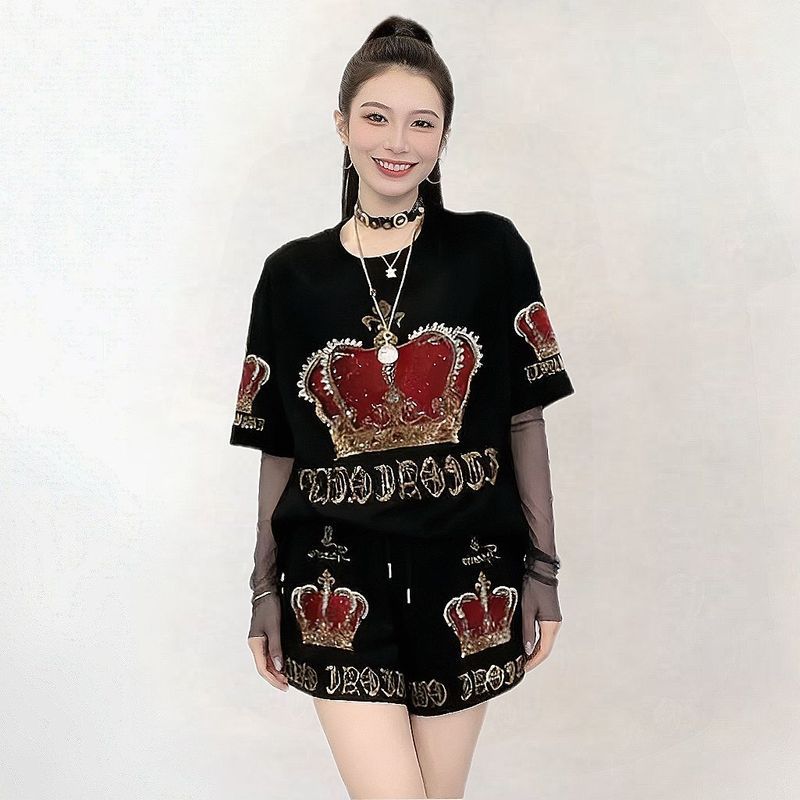 2026 Chống Nắng Khâu Tay Nóng Kim Cương Giả Kích Thước Lớn Thời Trang Hai Mảnh Phù Hợp Với Mùa Hè Bao Bụng Phong Cách Phương Tây Mẹ Ôm Hơn Nhìn