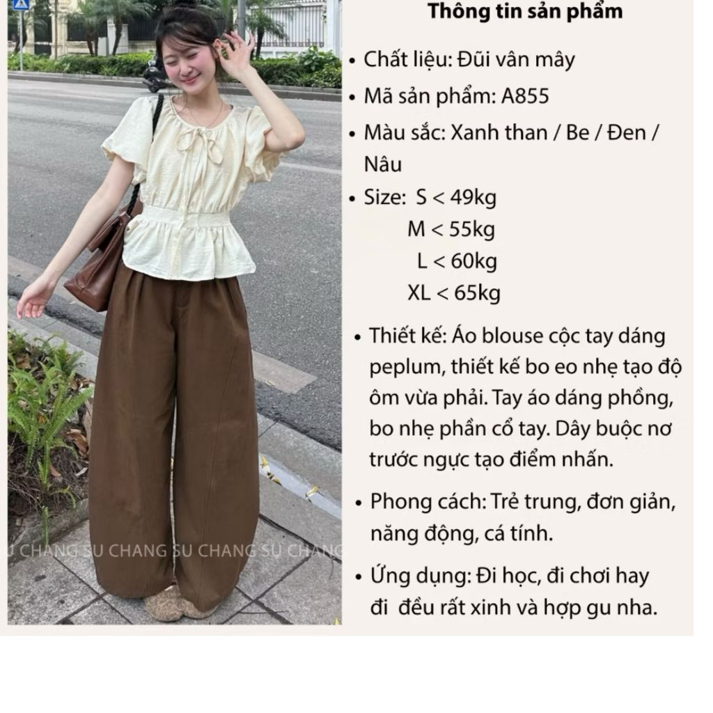 Áo Sơ Mi Cộc Tay Cổ Tròn Tay Bồng Chun Lưng A855 - SamHi Closet