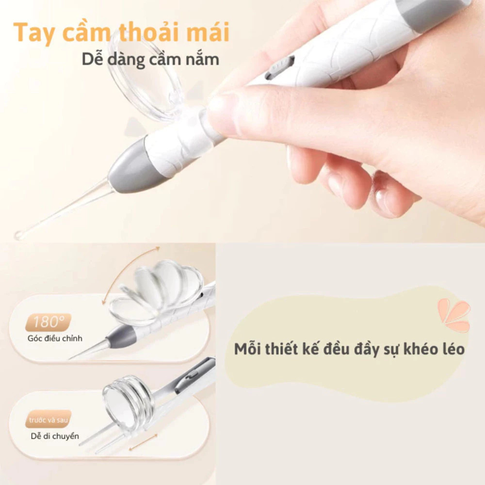 Bộ Lấy Ráy Tai Có Đèn LED HomeMate – Đầu Silicon Mềm An Toàn Cho Bé, Kèm Nhíp & Sạc USB Không Dây