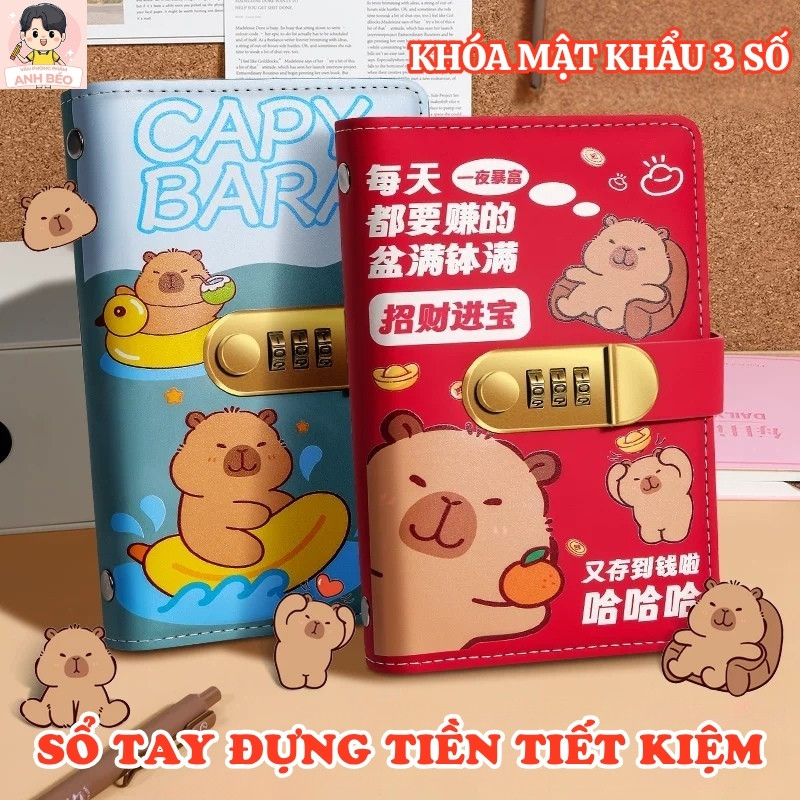Sổ Đựng Tiền Tiết Kiệm Capybara Cute – Sổ Tay Khóa Mật Khẩu Quản Lý Chi Tiêu An Toàn Cho Học Sinh