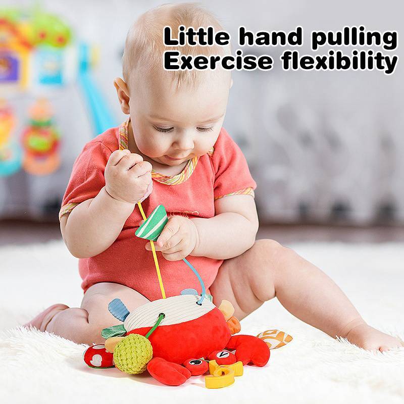 Newsmallbrainsmallbrains Giường treo dây rút sơ sinh, lục lạc kéo dây hoạt hình động vật, đồ chơi giáo dục Montessori NSB