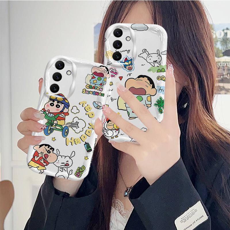 Ốp Lưng Cho Samsung Galaxy A04S A05S A13 A14 A15 A16 A17 A25 A35 A55 A56 4G 5G Phim Hoạt Hình Kem Crayon Shin-chan Cặp Đôi Mềm TPU 3D Sóng Silicon Vỏ Điện Thoại