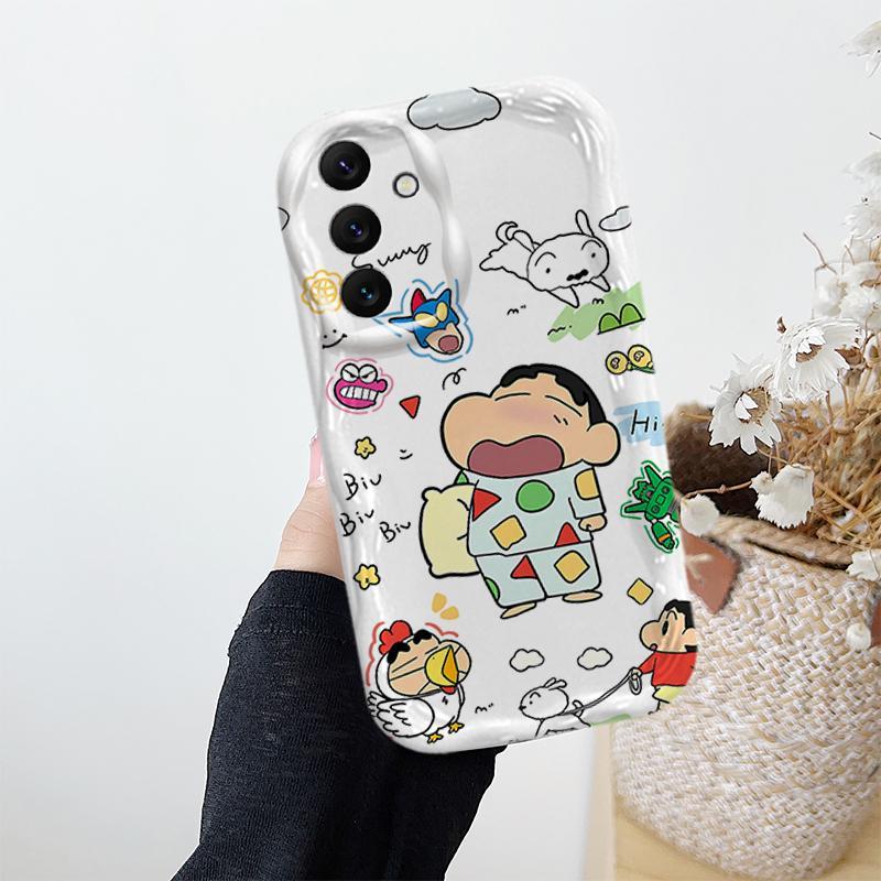 Ốp Lưng Cho Samsung Galaxy A04S A05S A13 A14 A15 A16 A17 A25 A35 A55 A56 4G 5G Phim Hoạt Hình Kem Crayon Shin-chan Cặp Đôi Mềm TPU 3D Sóng Silicon Vỏ Điện Thoại