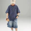 Áo thun Cotton thông thường cho trẻ em Hàn Quốc mùa hè sọc dáng rộng tay ngắn 80-170 Size 3ZSY
