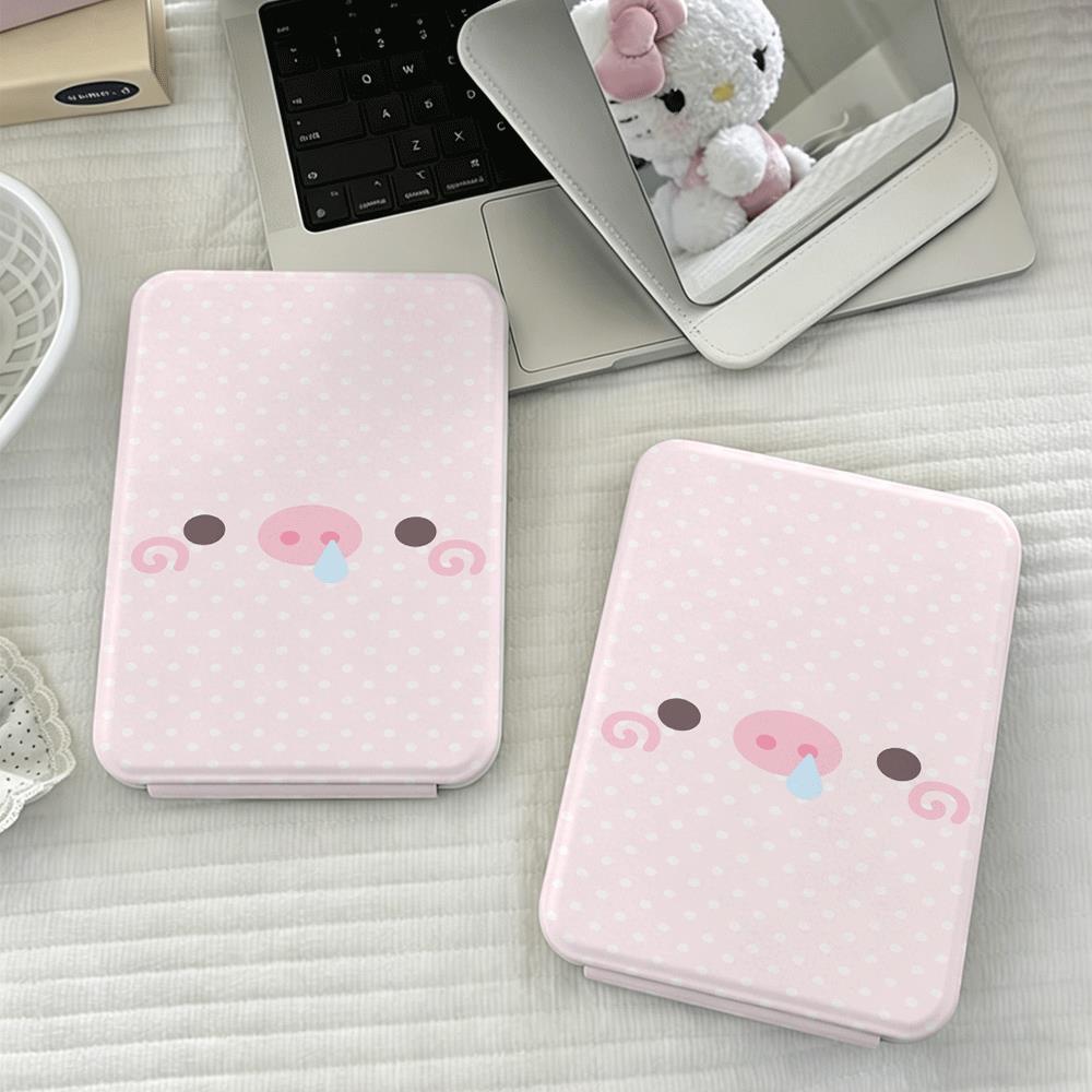 Gương gập mini trang điểm họa tiết mặt heo pastel dễ thương phong cách nữ tính cho học