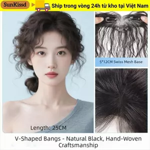 SUNKISSD Clip In Bangs, Len Mỏng Handmade Tóc Con Người Nổ, Đế Vô Hình Xoăn Họa Tiết Ren Thụy Sĩ Ren Hairline Tóc hói đầu