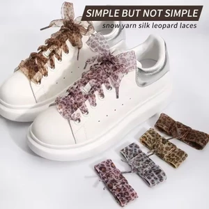 1 Cặp Dây Giày In Hình Da Báo Satin Flat Rộng 2.5cm Giày Sneaker Thời Trang Bộ Ren Giày
