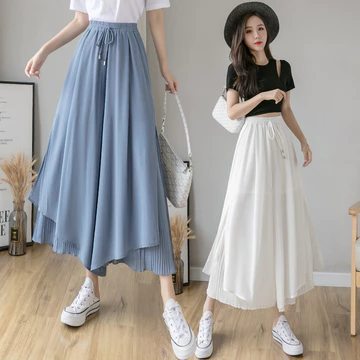 Quần voan ống rộng nữ sinh viên phiên bản Hàn Quốc Quần nữ dáng rộng dáng rộng hơn trông dáng rộng màu đen cao eo rộng Quần ống rộng đến mắt cá chân