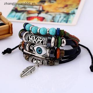 Vòng tay mắt xanh hợp kim lông vũ, nhiều lớp đính hạt - Trang sức đẹp cho nam và nữ
