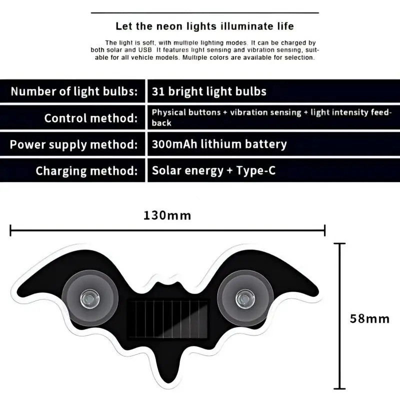 Đèn LED ô tô xung quanh Đèn năng lượng mặt trời không dây Demon Eye Batman Đèn tam giác Trang trí cửa sổ nội thất Phụ kiện sửa đổi ngoại thất