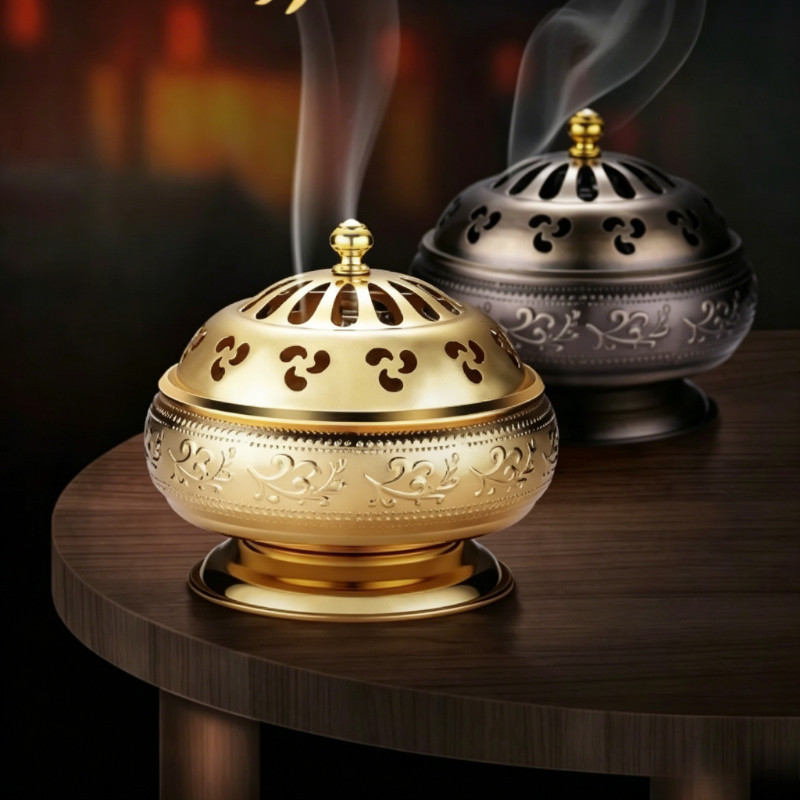 Lư Xông Trầm, đế đặt Nhang Vòng 12h, Khay Cắm Hương, Phụ Kiện đốt Trầm Hương, Chất Liệu đồng Thau