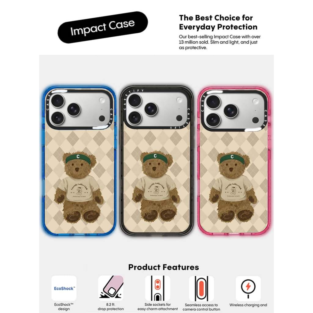 CASECASE X Sip & Serve Bear Case Black / Sky Blue / Pink Fizz Candy Collection Color Clear Hard Hard Magnet Impact Case cho Apple IPhone 13 14 15 16 17Pro Max Plus Có Hộp