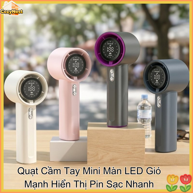 quạt cầm tay mini pin 1200mah màn hình led 100 cấp tốc độ gió mạnh yên tĩnh sạc nhanh type-c