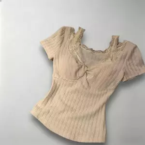 Áo Thun Hai Mảnh Summer Short Sleeve, Ren KhâuSlim-Fit, Phong Cách Mới