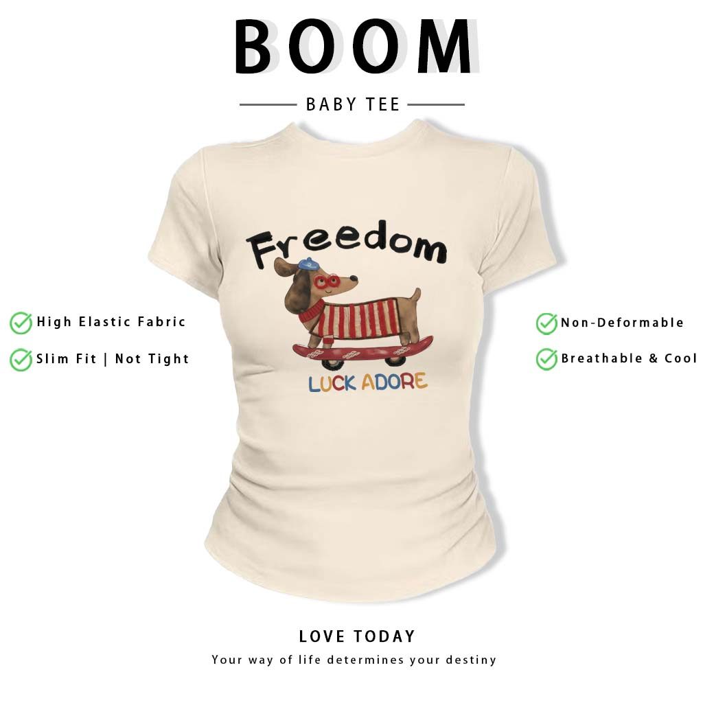 BOOM Áo Baby Tee Nữ Cotton Ôm Body-Áo Thun Ngắn Tay Y2K In Hình PhongCách Mùa Hè, Cổ Tròn Hàng Đầucách hàn quốc phongR07