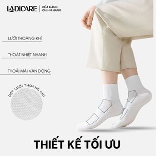 Tất vớ trơn cổ trung LADICARE vải cotton có lưới thoáng khí thấm hút tốt, chống hôi chân, dày dặn êm ái