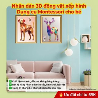 Nhãn dán xếp hình 3D Động vật Montessori Đồ chơi giấy DIY Hoạt động học tập Bộ giáo dục trẻ em