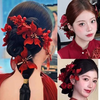 1 bộ mũ cô dâu, hoa đỏ, phụ kiện tóc bướm, quần áo nướng đám cưới, phụ kiện