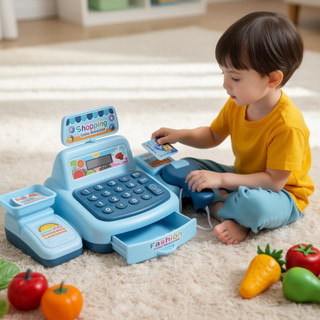 Trẻ em Máy tính tiền Đồ chơi siêu thị Bộ rau củ quả Đèn nhạc Giả vờ chơi học tập
