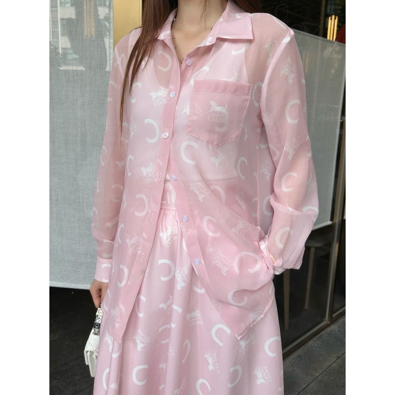 Bộ đồ nữ mới có áo sơ mi Jacquard có ve áo và váy dài