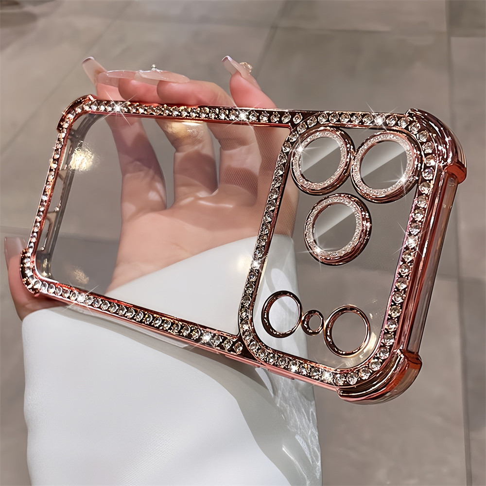 Ốp điện thoại trong suốt chống rơi kim cương Flash cho iPhone 17 Pro Max 16 13 14 15 pro max Bao gồm tất cả bảo vệ ống kính máy ảnh vỏ mềm Vỏ bảo vệ vỏ điện thoại