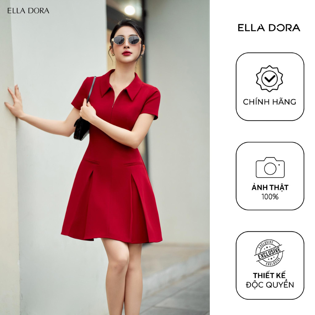 Đầm thiết kế ELLA DORA dáng xòe form ôm nhẹ hiện đại thanh lịch dễ mặc 4 màu ĐÒ/ĐEN/BE/GHI [D166]